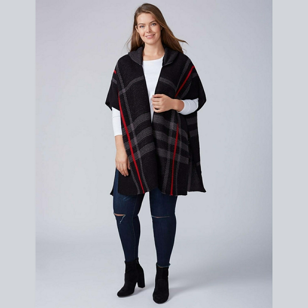 Lane Bryant Plaid Kimono black red ONE SIZE